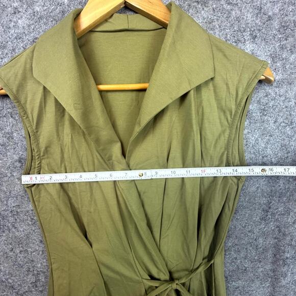 OGL Move Top Womens Small Green Icy Ponte Flap Collar Surplice Drawstring Tie - Picture 3 of 6